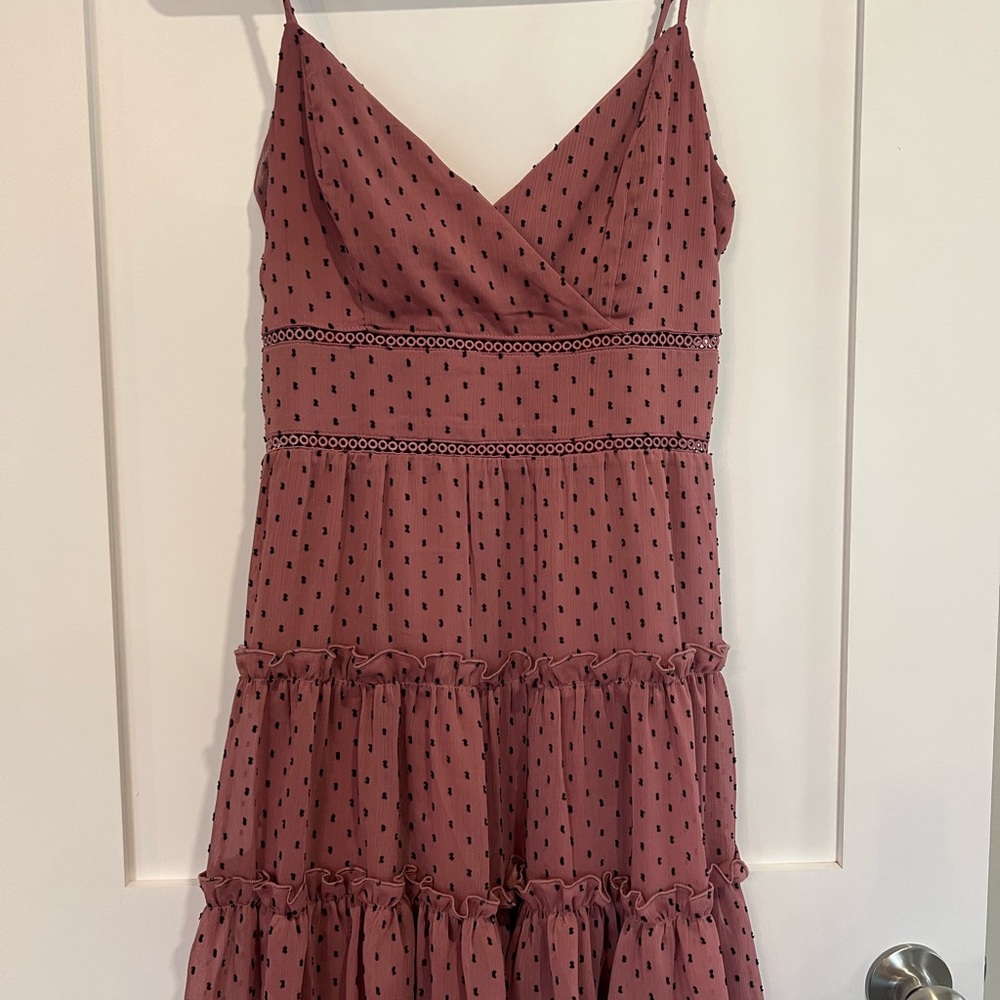 Trixxi Dusty Rose Mini Dress with Black Dot Print